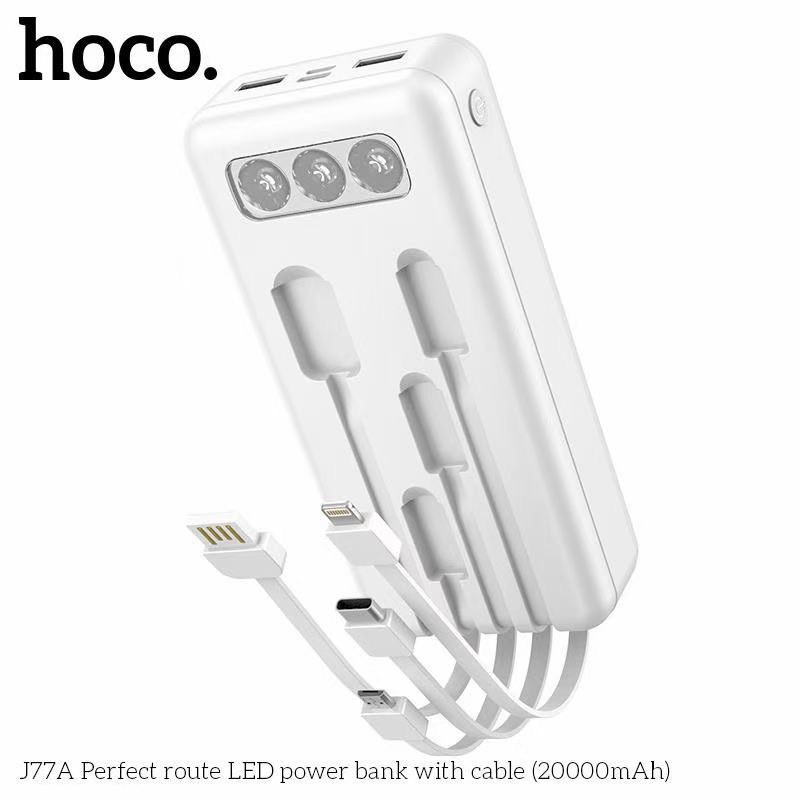 Pin dự phòng Hoco J77A 20000mAh có màn hình LED, 2 cổng USB, 3 dây sạc, có đèn pin - CHÍNH HÃNG