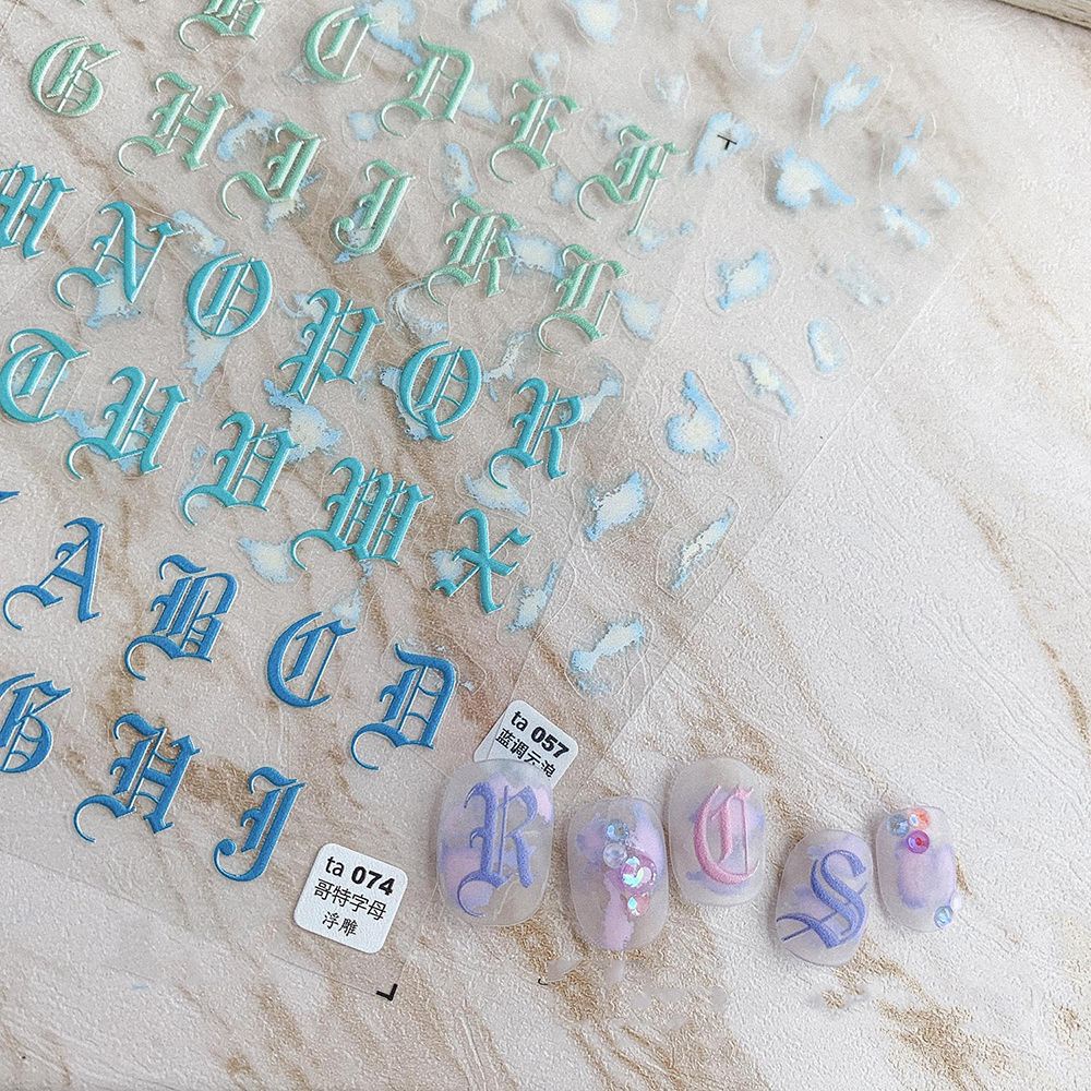 Miếng Dán Móng Tay 5D Siêu Mỏng In Chữ Cái Phong Cách Gothic Cổ Điển