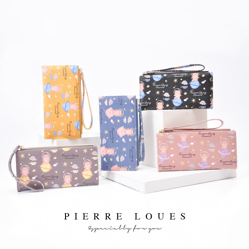 Ví Pierre loues gấp làm hai khóa kéo họa tiết gấu dễ thương đựng thẻ