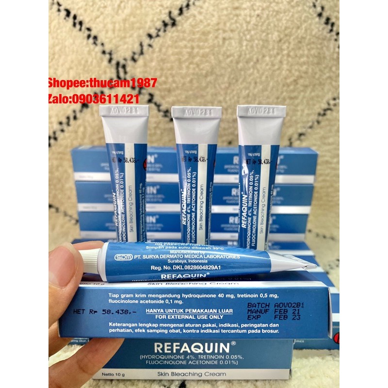 kem Refaquin Hydroquinone 4% Tretinoin 0,05 % trắng da loại bỏ mụn ,nám, đốm đen ,tàn nhang .
