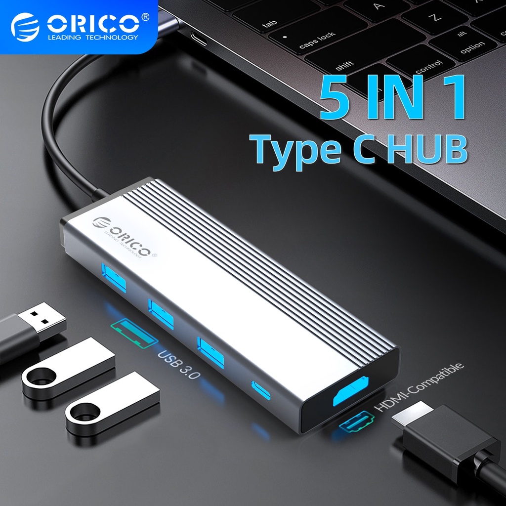 ORICO Thiết bị chuyển đổi RJ45 5 trong 1 Type C sang HDMI USB 3.0 （5SXA)