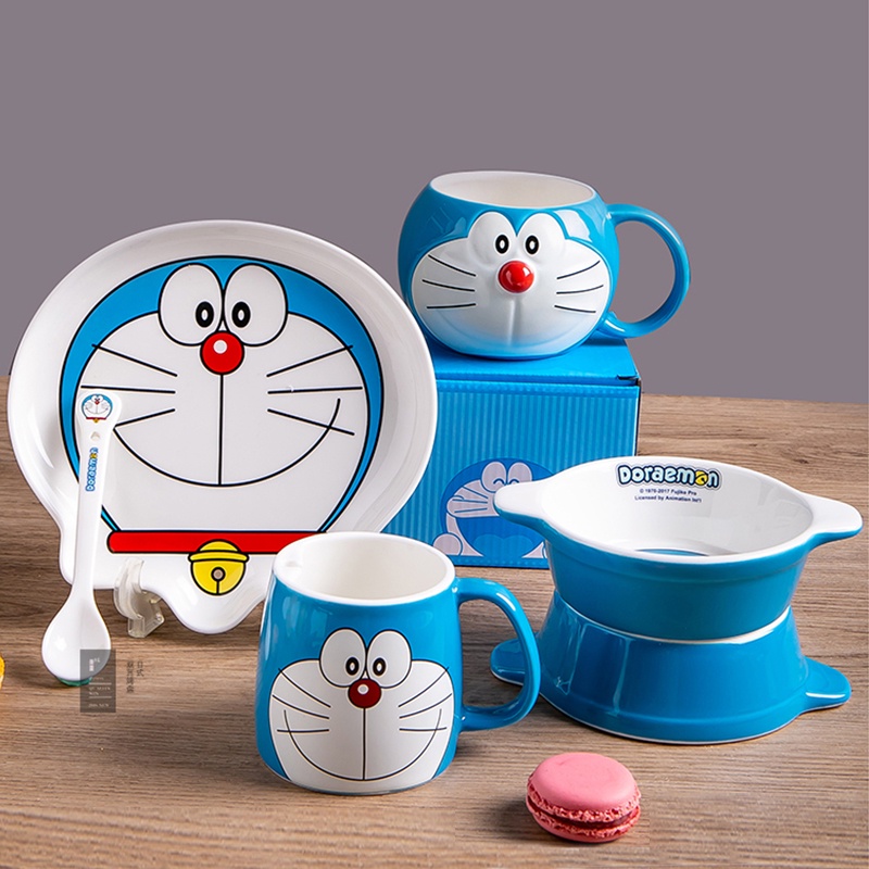 Cốc uống cà phê bằng sứ họa tiết hoạt hình doremon có nắp đậy dùng làm quà tặng sinh nhật