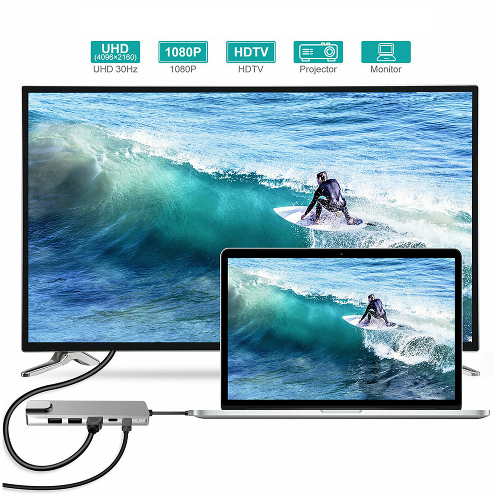 Bộ Chia Cổng Usb-C 6 Trong 1 Type-C 4k Hdmi-Compatible Rj45 Ethernet Lan Cho Nintendo Switch
