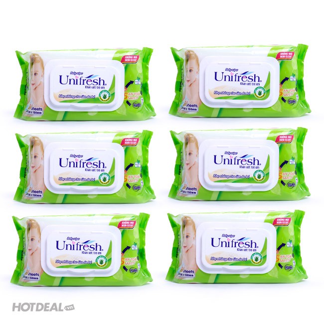 (Xanh,vàng) Combo 10 khăn ướt Unifresh 80 miếng không mùi