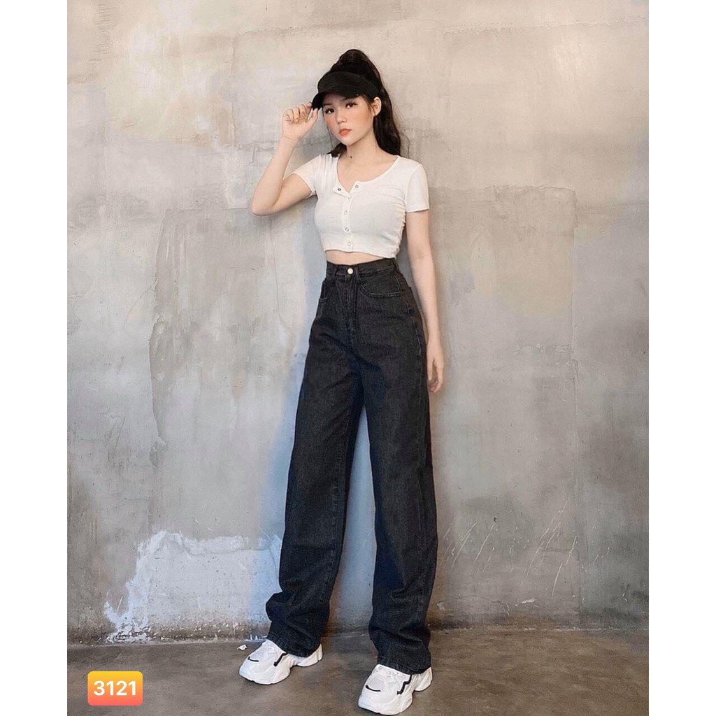 Quần baggy jean nữ lưng cao, cắt rách màu đen jean LB146 LB Jean Fashion | BigBuy360 - bigbuy360.vn