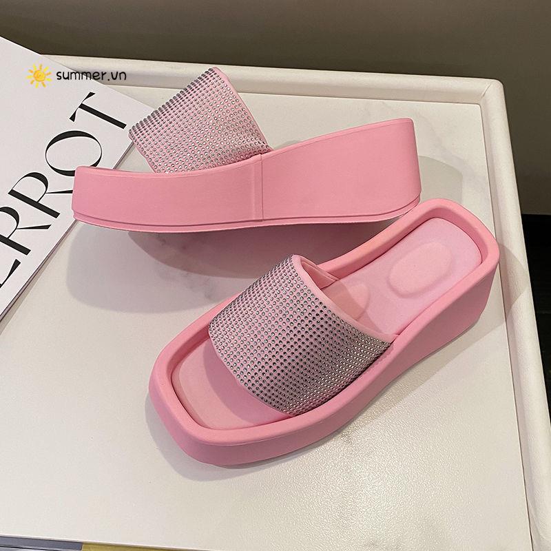Dép Quai Chéo Đế Bằng Chống Trượt Đính Đá Thời Trang Mùa Hè Hàng Mới 2022 Dành Cho Bạn Nữ