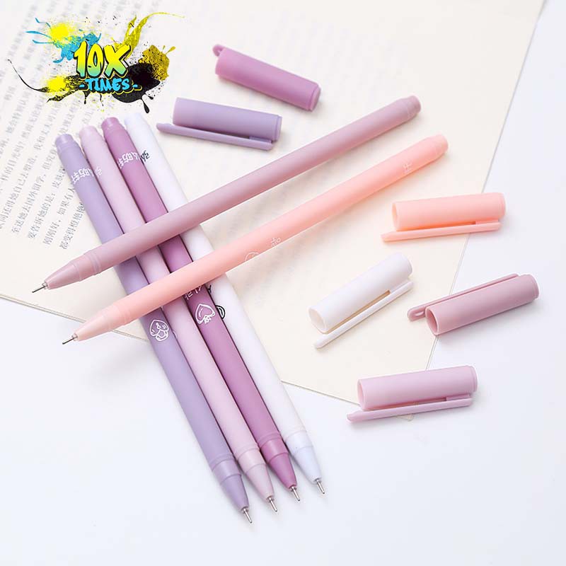 Combo 6 bút gel màu pastel dễ thương (cute) tím, hồng, xanh dương, xanh lá dễ thương mực đen quà tặng sinh nhật bạn gái