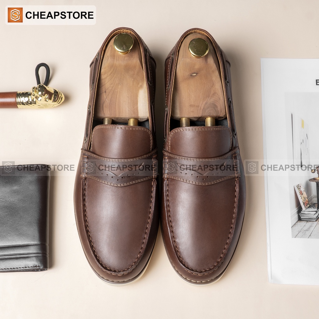 Giày lười công sở CHEAPSTORE CS440 Nâu - Giày tăng chiều cao da bò nam (bảo hành 24 tháng)