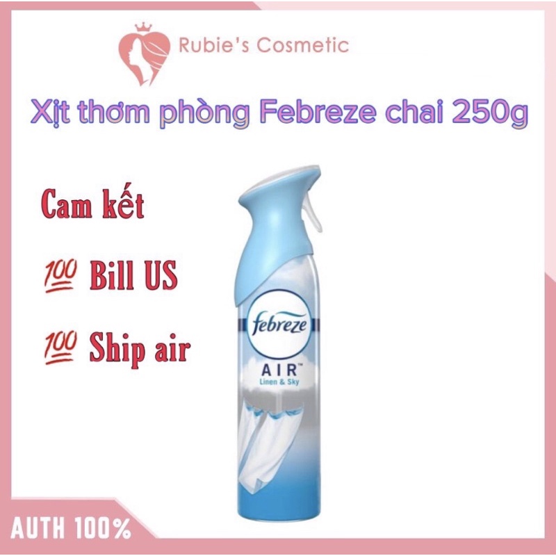 Xịt thơm phòng BILL MỸ Chai xịt thơm phòng Febreze Air Effects Linen &amp; Sky 250g