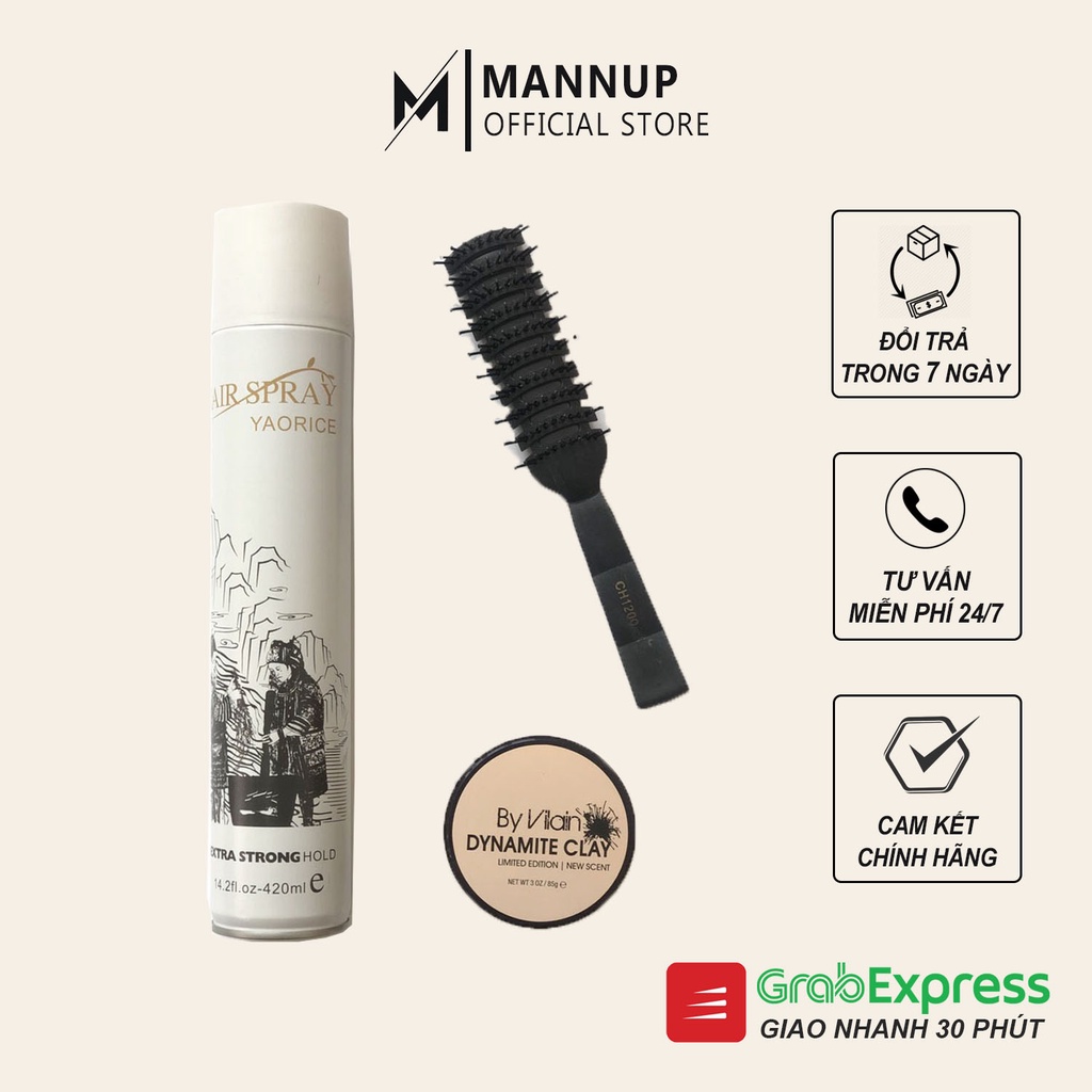 Combo Keo Xịt Tóc Hair Spray + Sáp By Vilain Dynamite Clay + Lược Tạo Kiểu Tóc Chaoba CH1200 - Hàng Chính Hãng