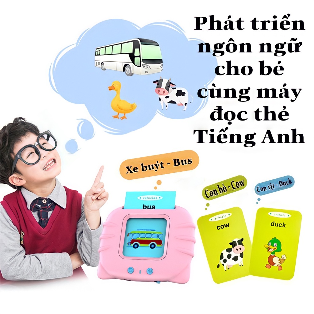 Máy đọc thẻ flashcard tiếng Anh con Mèo, thẻ học cho bé đa dạng các chủ đề với 224 từ vựng