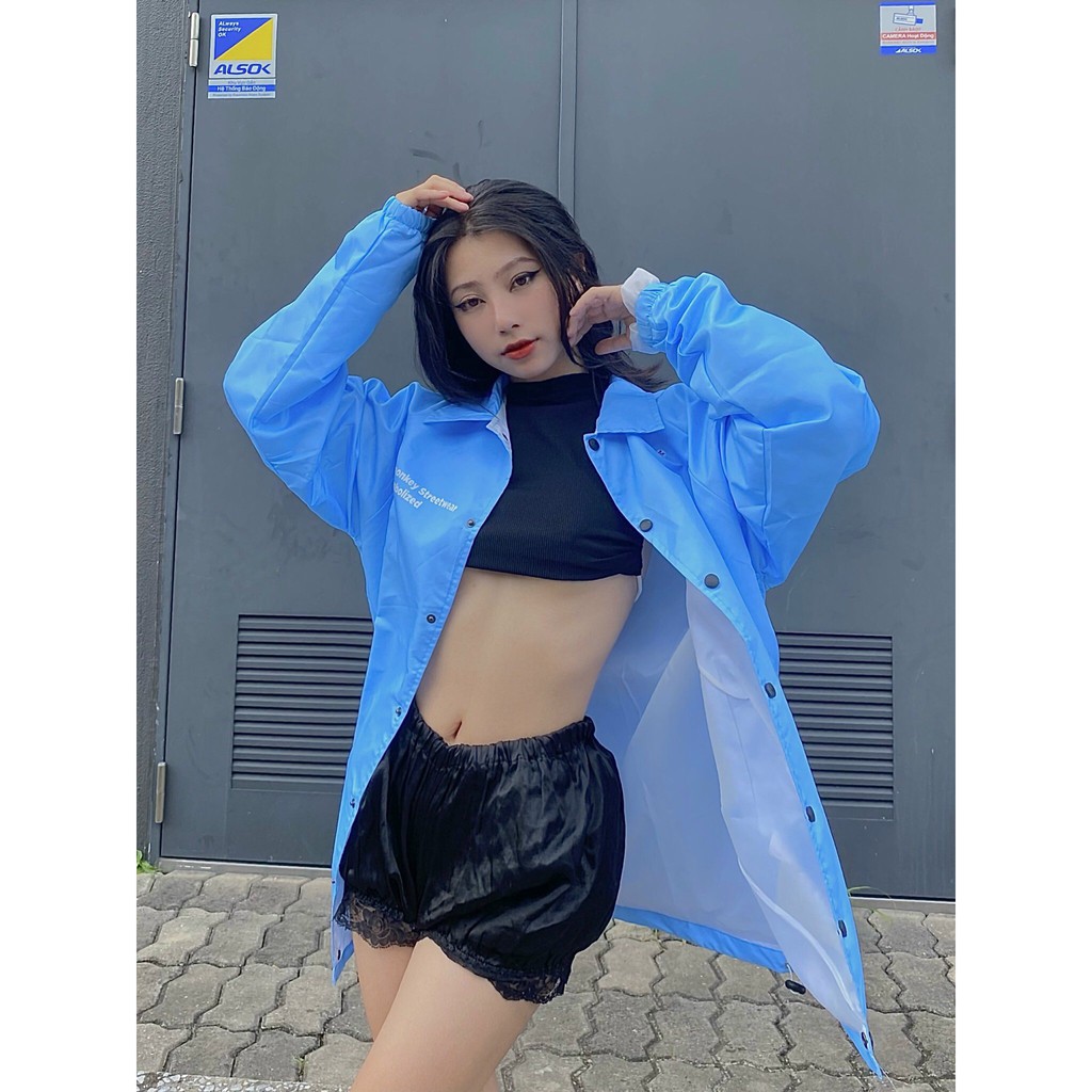 ÁO KHOÁC BIỂU TƯỢNG XANH TRẮNG - BLACK MONKEY LOGO SYMBOLIZED COACH JACKET