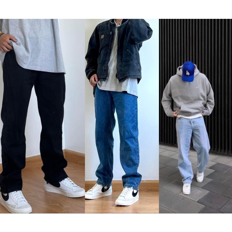 Quần bo nam ông rộng. Quần jeans xuông nam