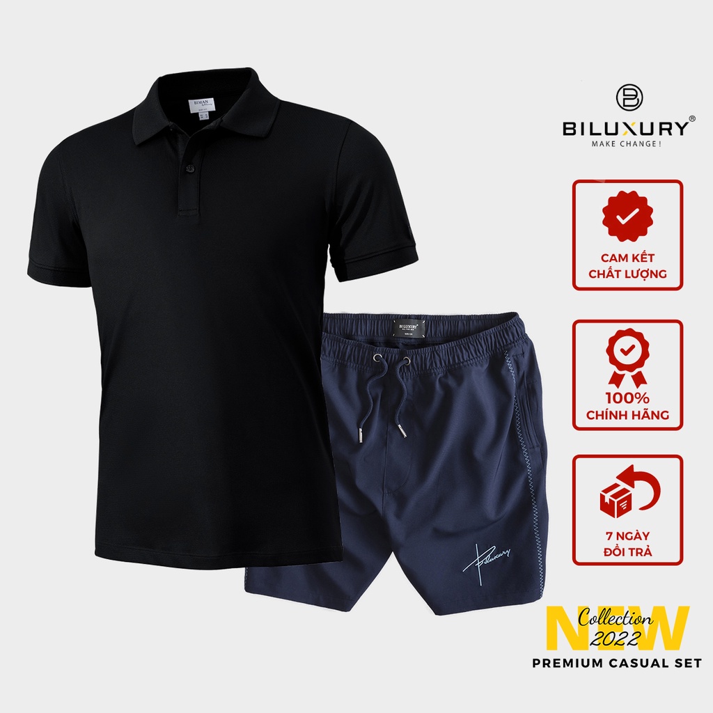 Bộ quần áo nam mùa hè cao cấp polo có cổ Biluxury form chuẩn bodyfit thoáng mát mềm nhẹ 5APCB006