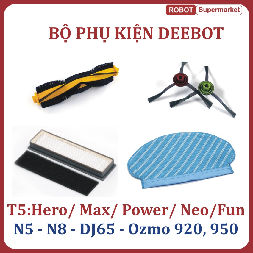 Bộ phụ kiện khăn, giẻ, chổi cạnh, chổi chính, chổi giữa, lọc bụi