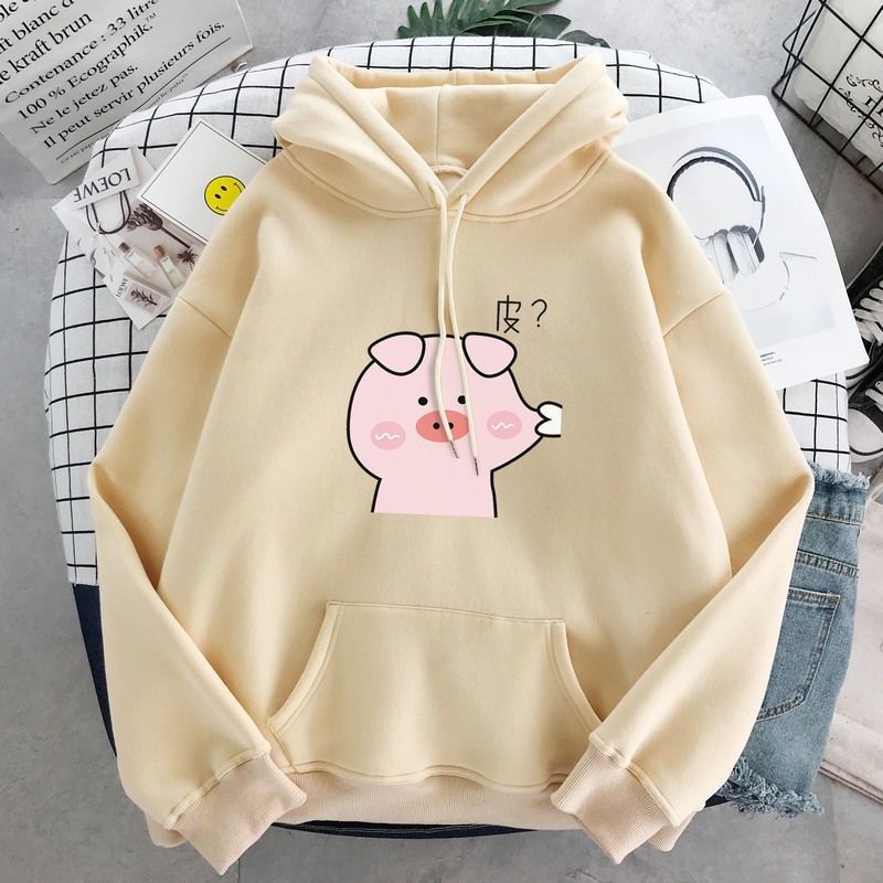 (KÈM ẢNH THẬT)Áo hoodie nữ lót nỉ in hình chú lợn béo,heo hồng form rộng siêu dễ thương | BigBuy360 - bigbuy360.vn