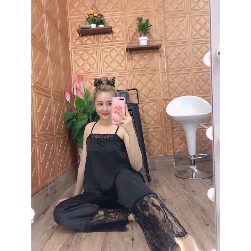 Set bộ ngủ satin cột dây