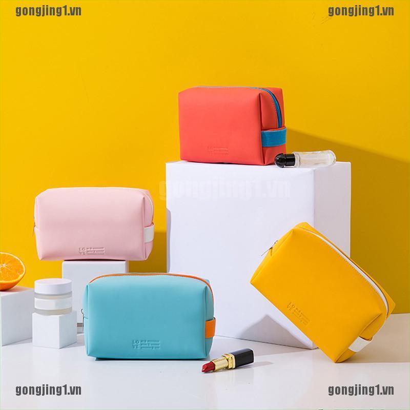 GONJON Women Travel Cosmetic Bag Waterproof Pu Candy Colors Makeup Bags Storage Bag