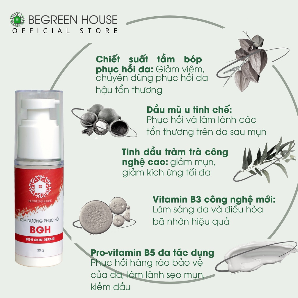 Kem Dưỡng Phục Hồi BeGreenHouse  30g - Giúp phục hồi hàng rào bảo vệ da, ngừa thâm sau mụn, kiềm dầu,  điều hòa bã nhờ