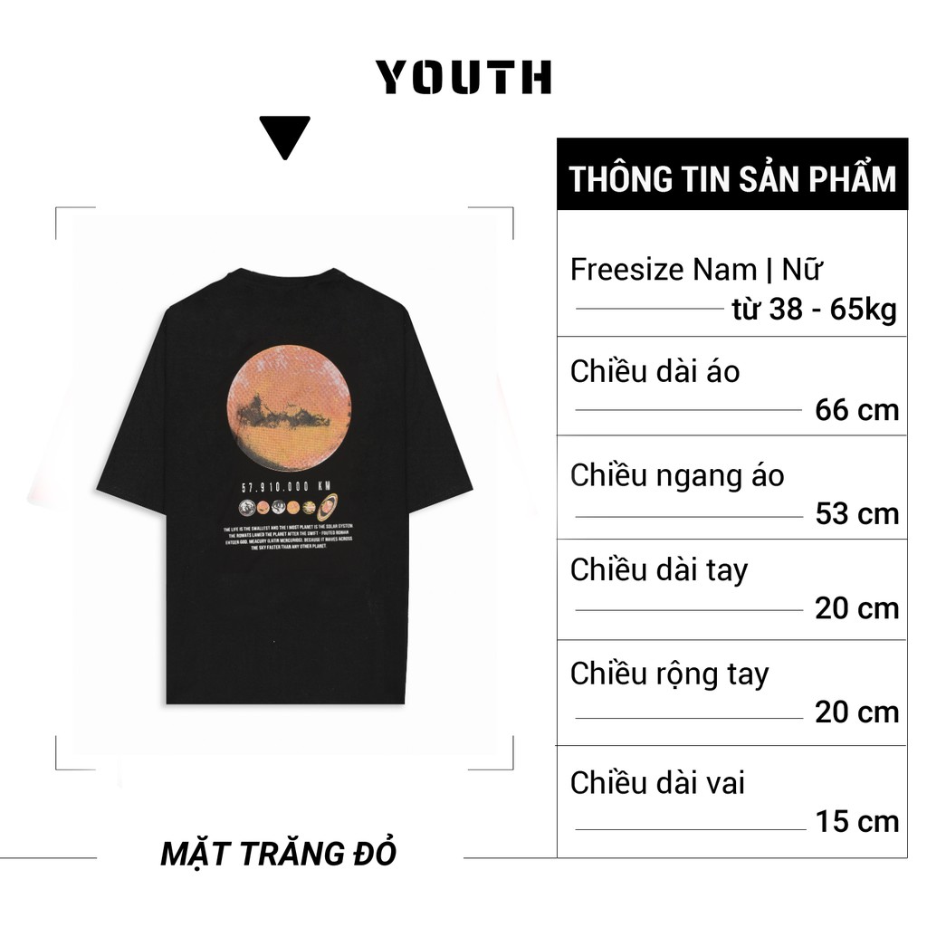 Áo thun nam nữ unisex YOUTH form rộng cổ tròn tay lỡ vải Cotton xịn FreeSize(38-65Kg) - HEYYOU ĐEN