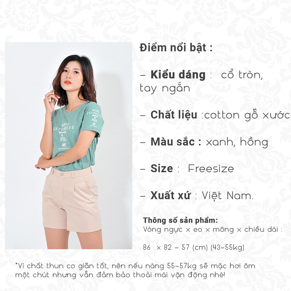 Áo thun nữ thời trang Eden áo phông tay ngắn form suông, cổ tròn, in chữ, freesize - AT082