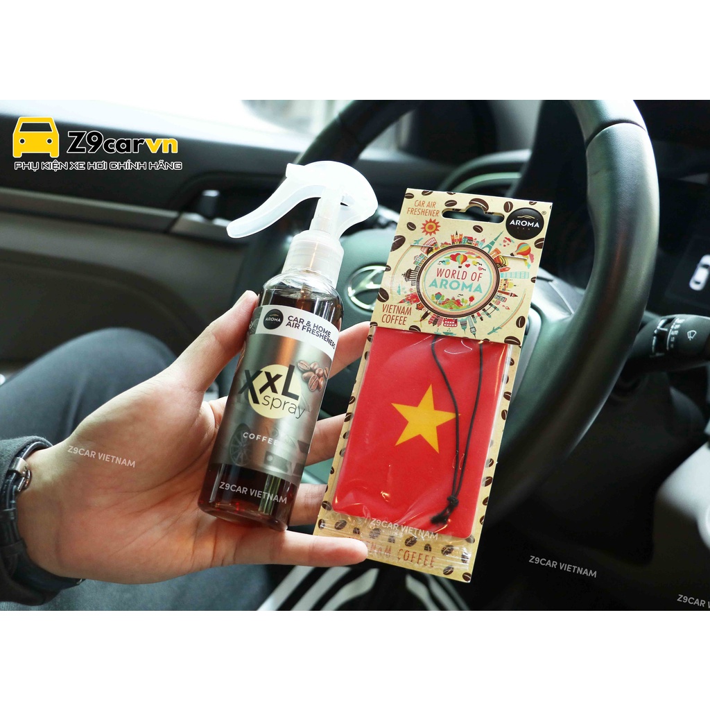 Chai xịt cafe Aroma Car hương cà phê caramel dịu ngọt 150ml Made in EU - Quà tặng lá thơm cờ Việt Nam