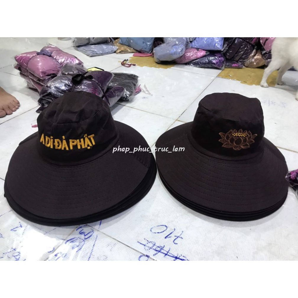 MS627 Nón đi chùa thêu sen - thêu Adida Phật