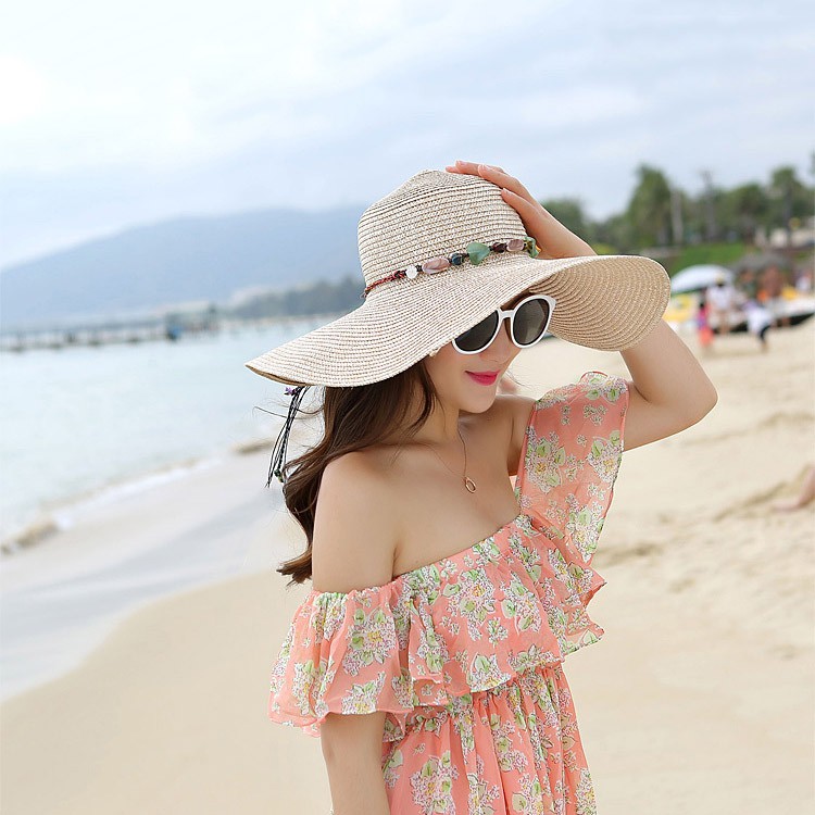 Nón Cói Đi Biển Vành Rộng Phối Vòng Sỏi
