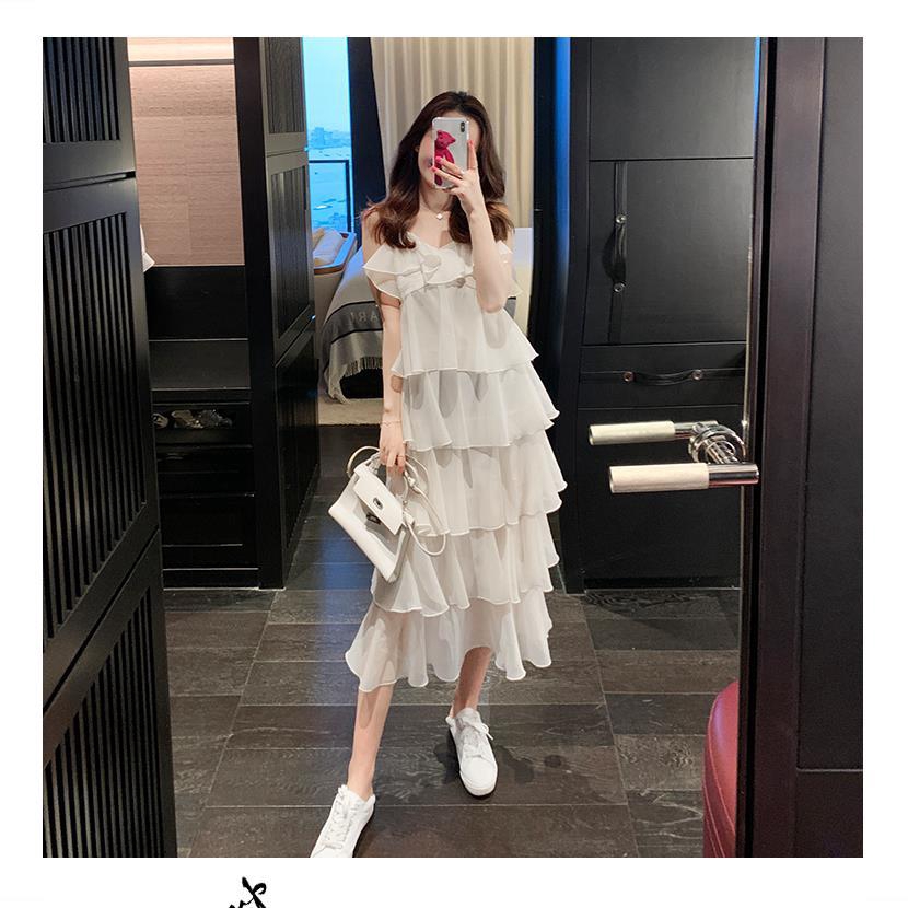 X Đầm Chiffon Trắng Xếp Tầng Thời Trang Cho Nữ