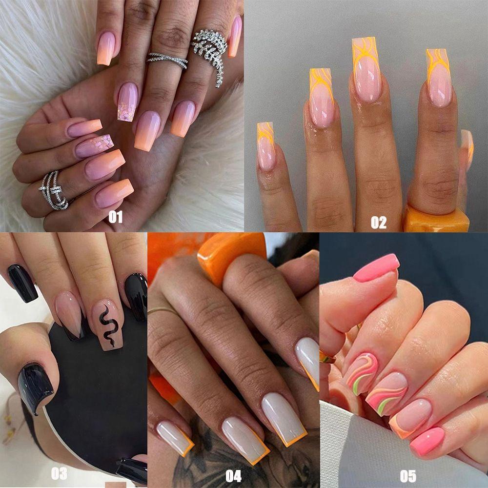 Bộ 24 Móng Tay Giả Che Phủ Toàn Diện Đầu Vuông Phong Cách Pháp