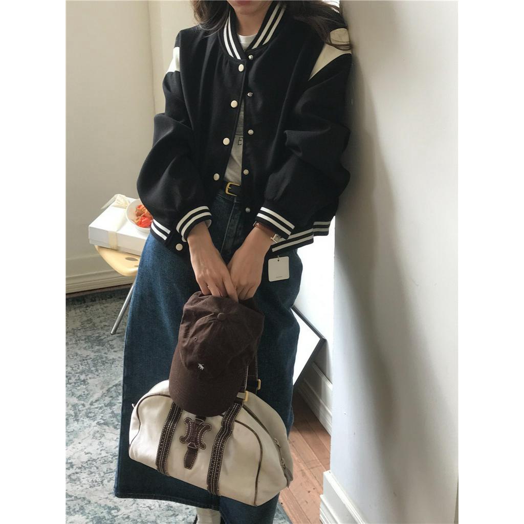 Áo Khoác Bóng Chày Dài Tay Dáng Ngắn Phối Màu Sắc Trẻ Trung 61944