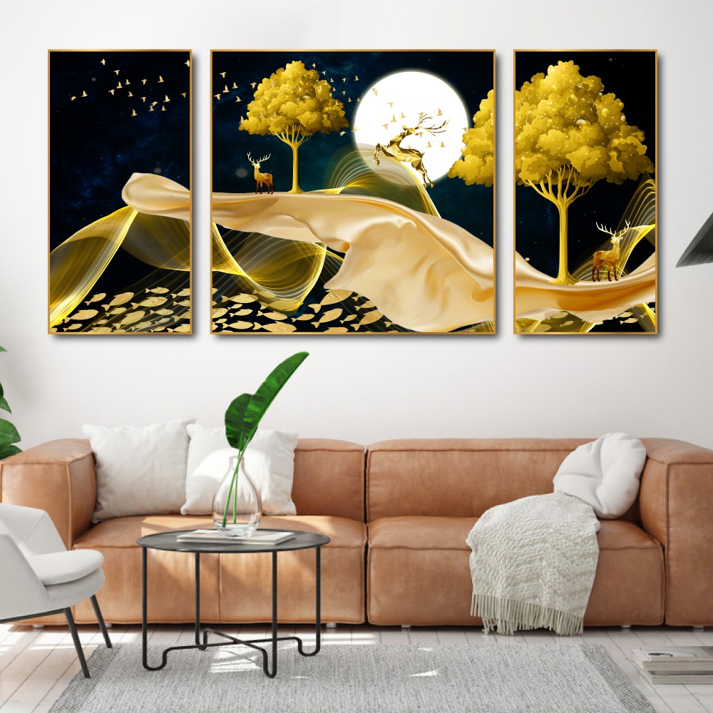 [HCM] Tranh treo tường canvas nghệ thuật nai vàng decor trang trí phòng khách &amp; phòng ngủ có khung cao cấp tặng kèm đinh