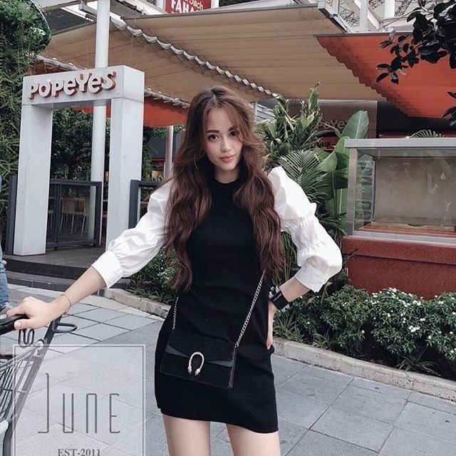 Đầm len phối tay trắng