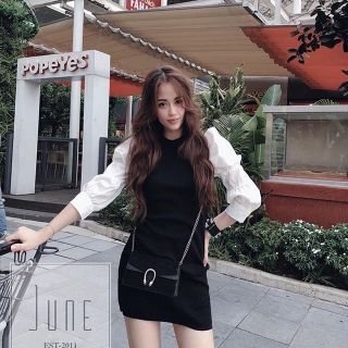 Đầm len phối tay trắng