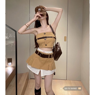 Set áo cúp ngực + chân váy 2 mảnh kèm belt