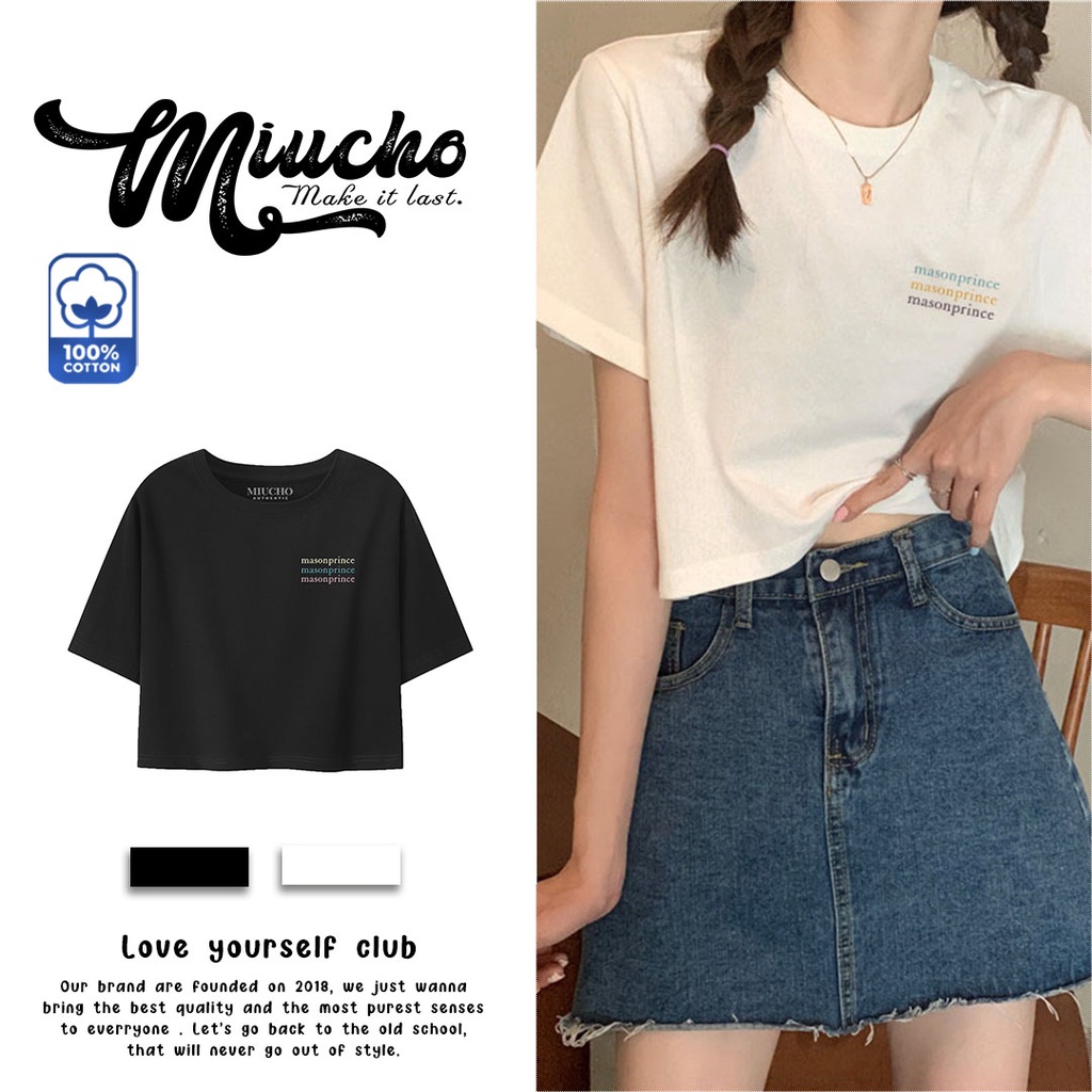 Áo croptop nữ tay ngắn cổ tròn vải thun cotton kiểu hàn quốc CR032 Miucho in hình hoạ tiết | BigBuy360 - bigbuy360.vn