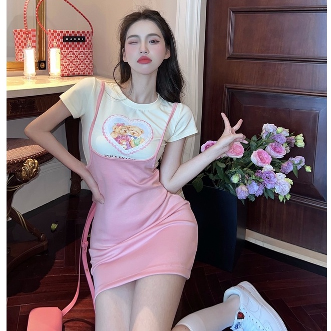 QKOOLE Áo thun/ Đầm  phong cách Hàn Quốc thời trang gợi cảm cho nữ