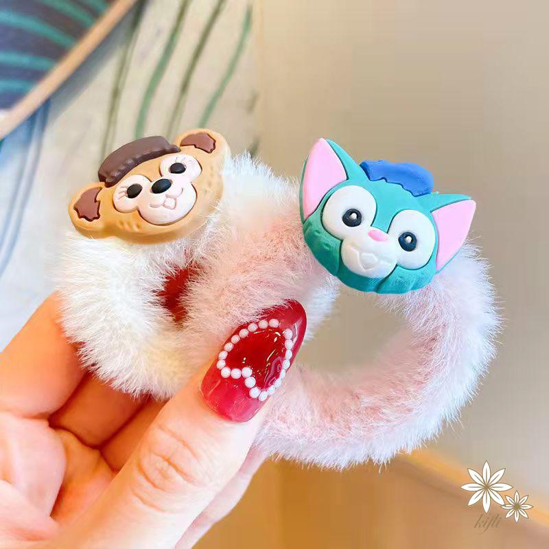 Dây Cột Tóc Cao Su Hình Tròn Phủ Lông Họa Tiết Hoạt Hình Đáng Yêu Cho Bé