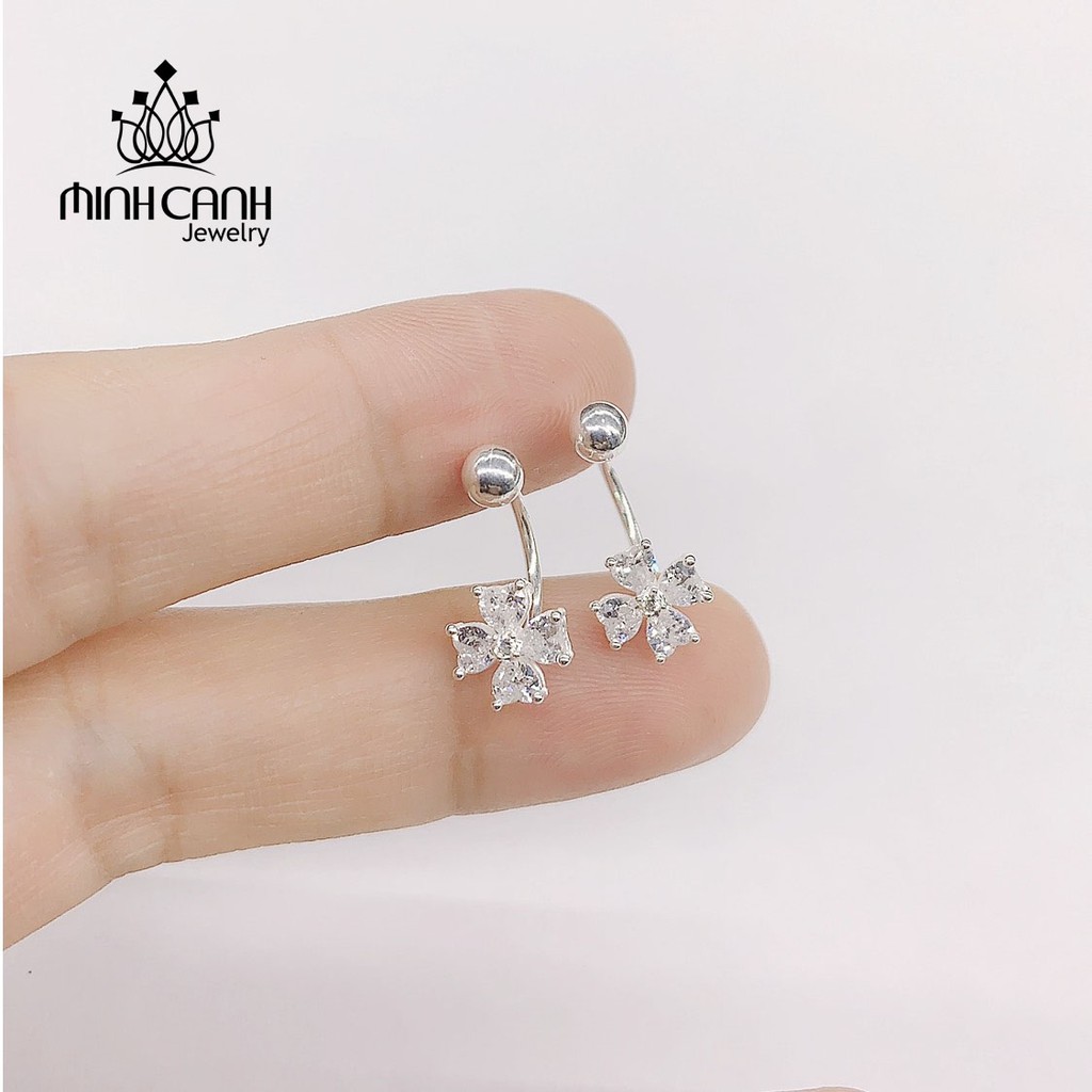 Bông Tai Bạc Cỏ 4 Lá Cong Đính Đá - Minh Canh Jewelry