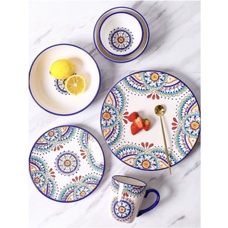 Đĩa sứ vẽ họa tiết Thủ công , Đĩa sứ DELANO phong cách Tây Ban Nha, hàng xuất Âu