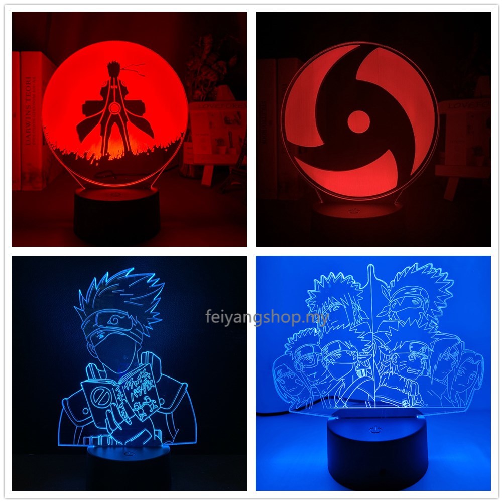 Đèn ngủ bóng LED hình Naruto Uzumaki Sasuke Uchiha Kakashi 3D 16 màu cho bé trai