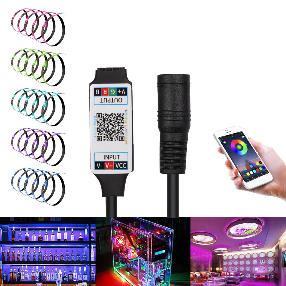 Bộ Điều Khiển Đèn Led Rgb 5050 3528 Bluetooth Không Dây 4pin Dc 5-24v