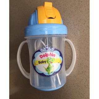 Bình Uống Nước (ống hút) Dolphin 240ml, Bình Nước Cho Bé Có Tay Cầm Nhựa PP  An Toàn
