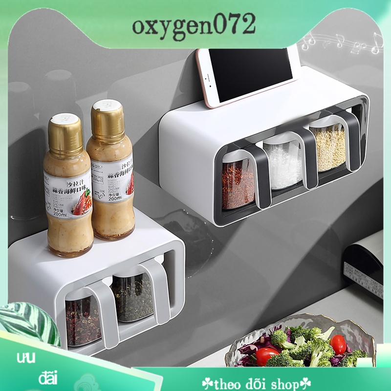 Oxygen072 Hộp đựng gia vị gắn tường cao cấp đồ gia dụng thông minh cho mọi nhà - đa lưới nhà bếp Bộ kết hợp lọ - tặng thìa