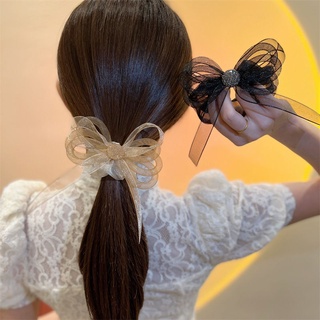 Dây buộc tóc nơ voan lấp lánh, chun cột tóc nơ lưới phối vải voan