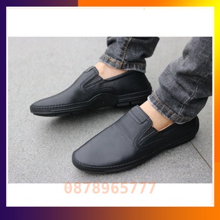 Giày Lười Nam Đẹp Da Trơn Đế Cao Su Mã X087 Màu Đen