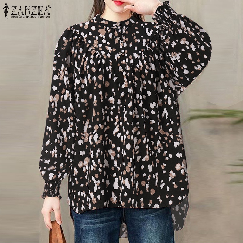 Áo kiểu Zanzea tay dài họa tiết da báo vintage thời trang cho nữ