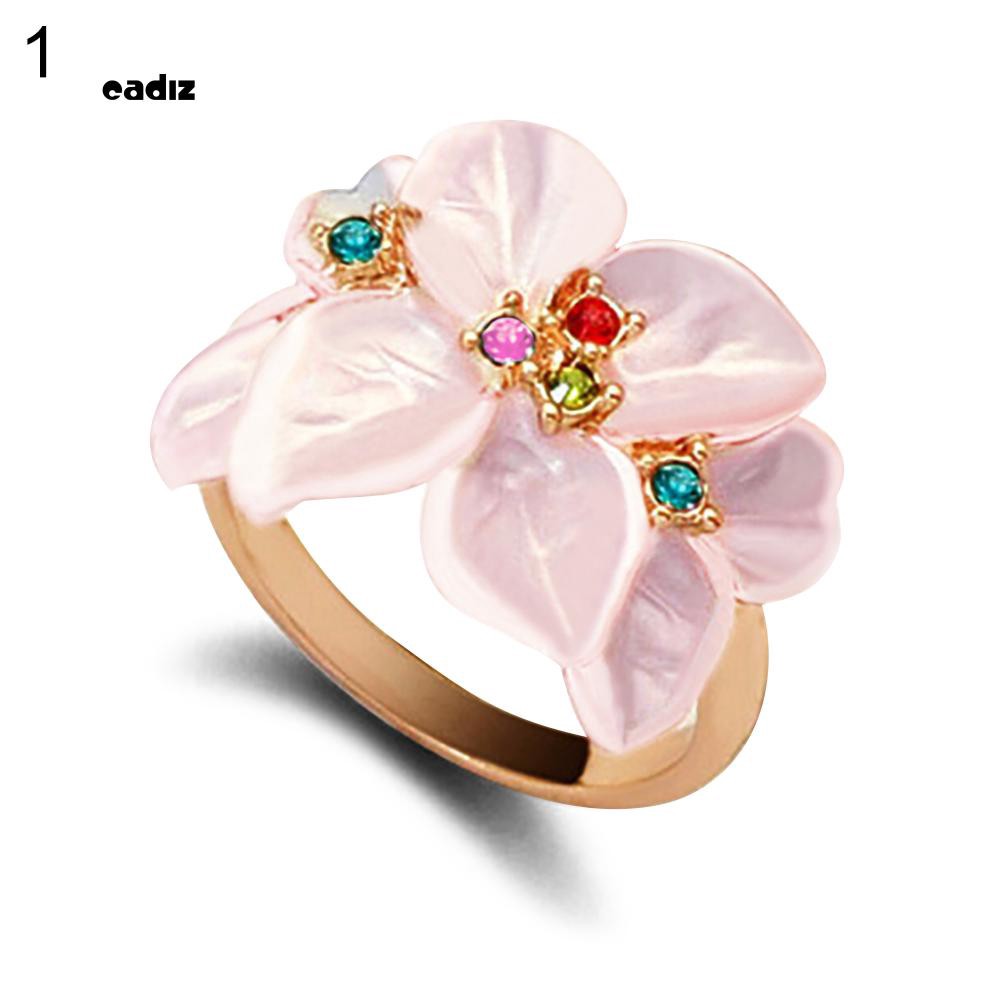 Nhẫn hợp kim hình hoa đính đá xinh xắn tùy chọn màu sắc