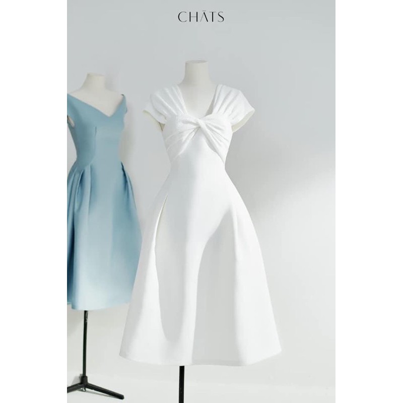 Váy trắng lệch vai nơ(Sẵn tại shop )