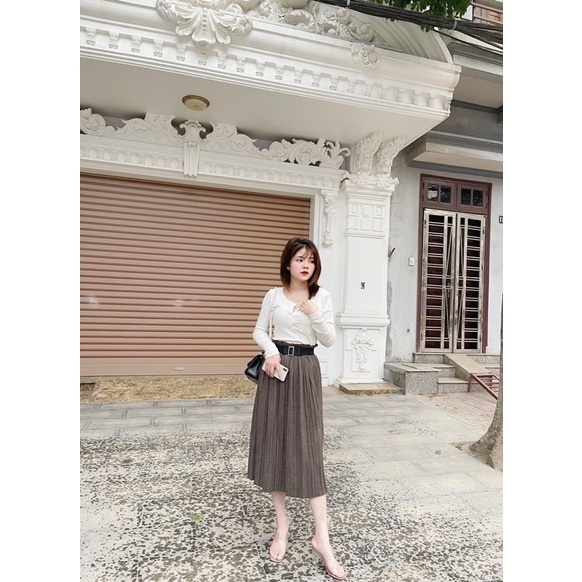 Chân váy xếp ly đai nhũ